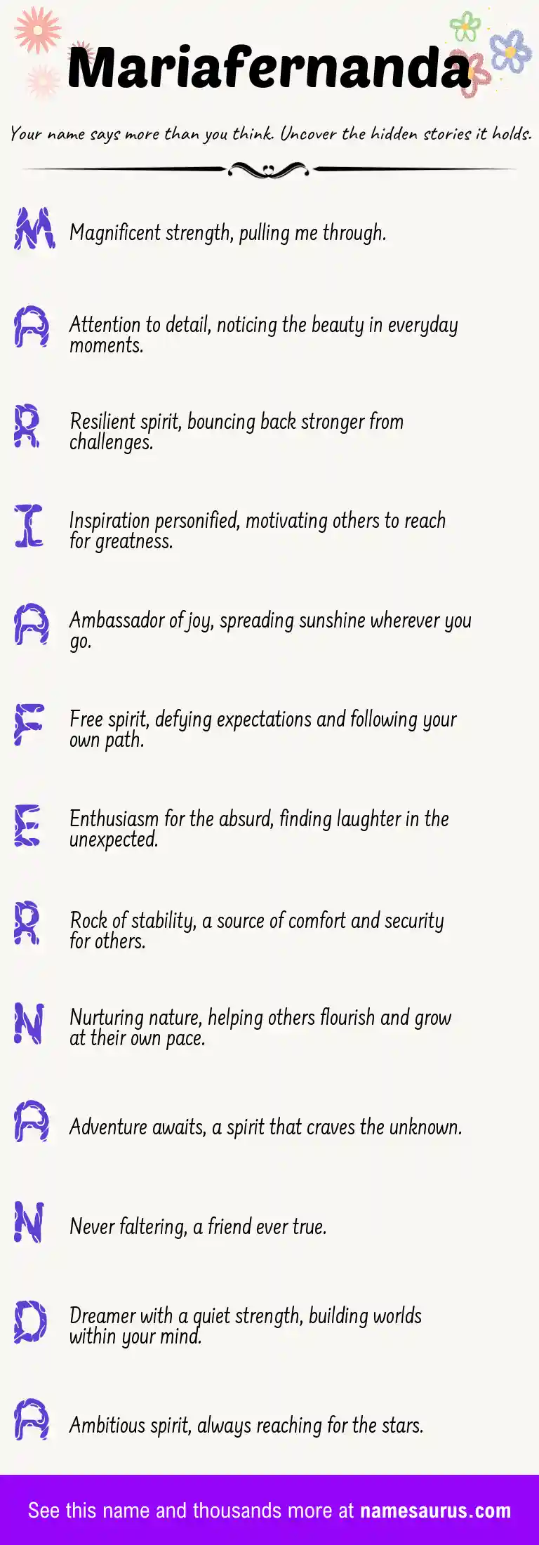 Acrostic poem about Mariafernanda.