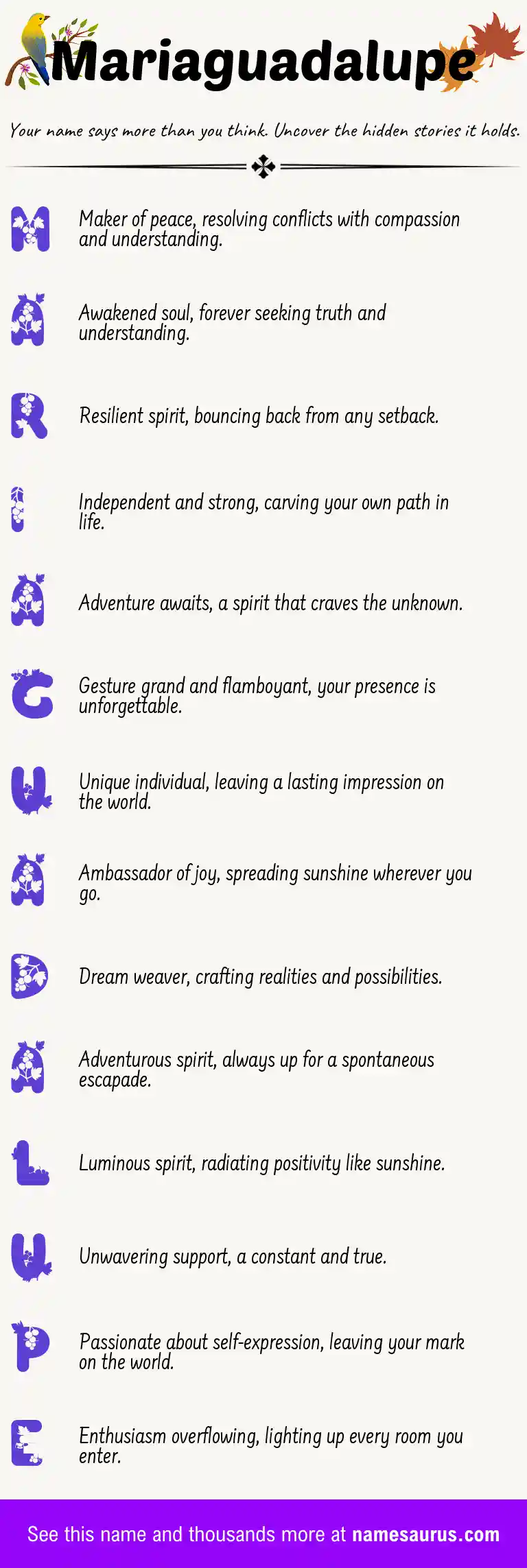 Acrostic poem about Mariaguadalupe.