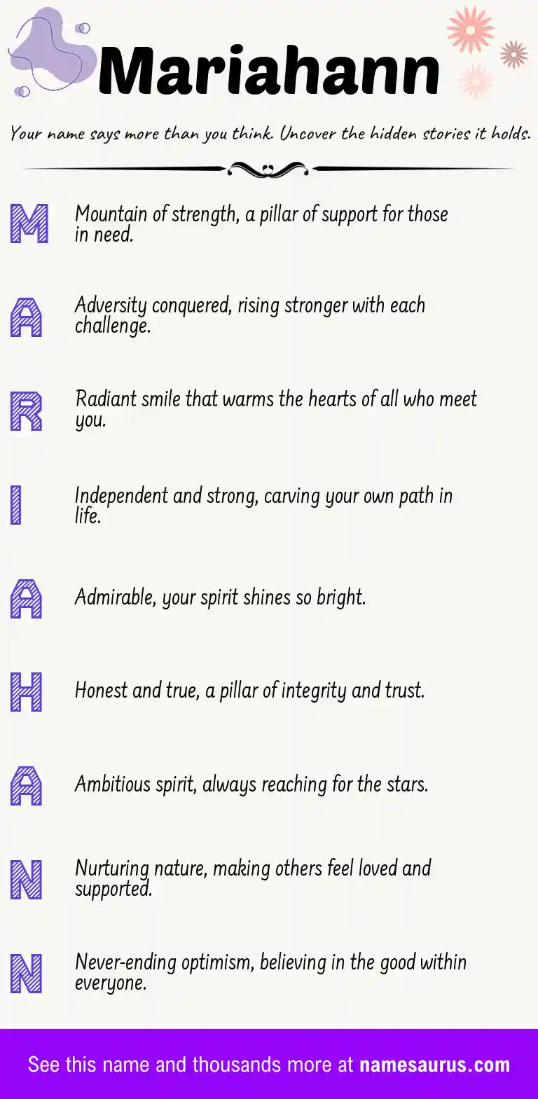 Acrostic poem about Mariahann.