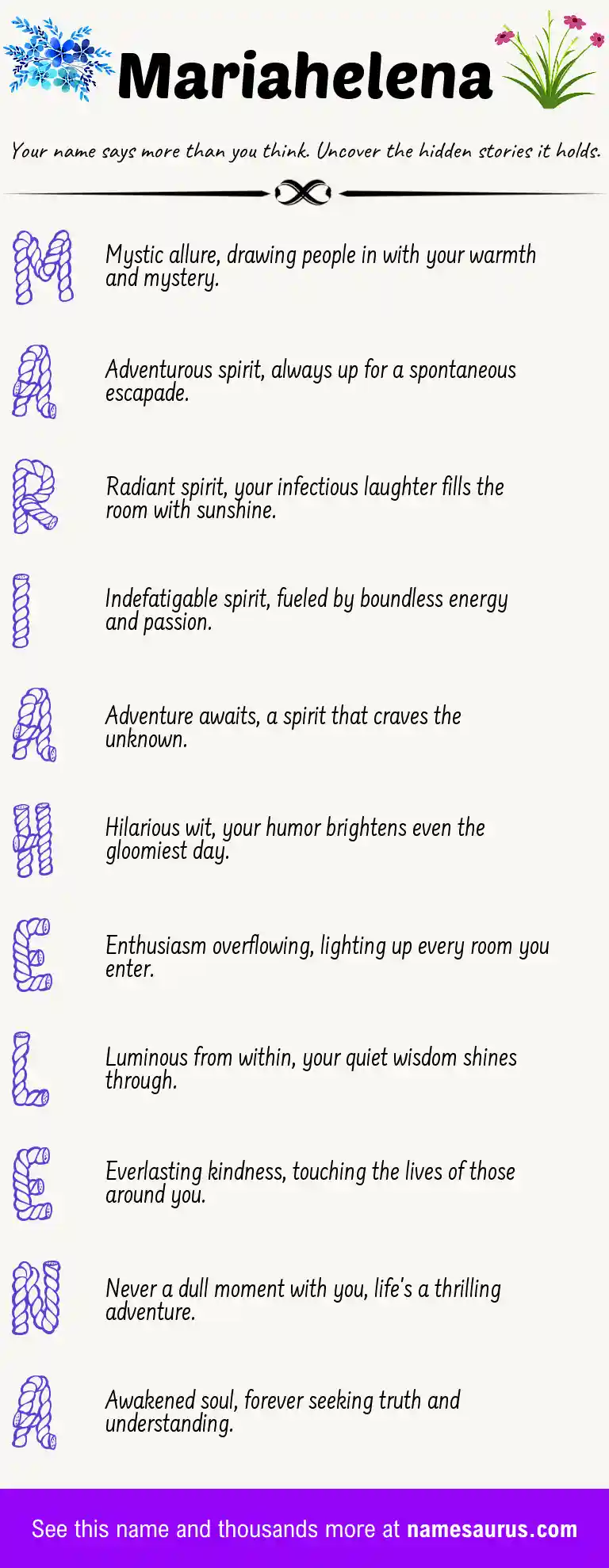 Acrostic poem about Mariahelena.