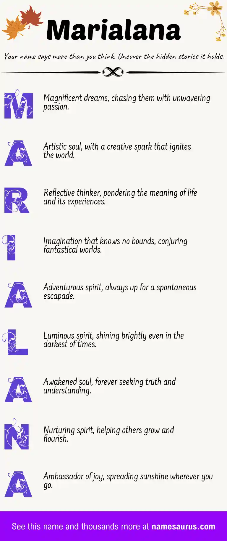 Acrostic poem about Marialana.