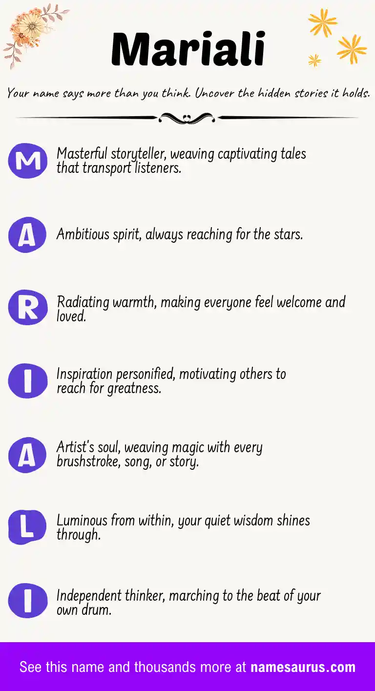 Acrostic poem about Mariali.