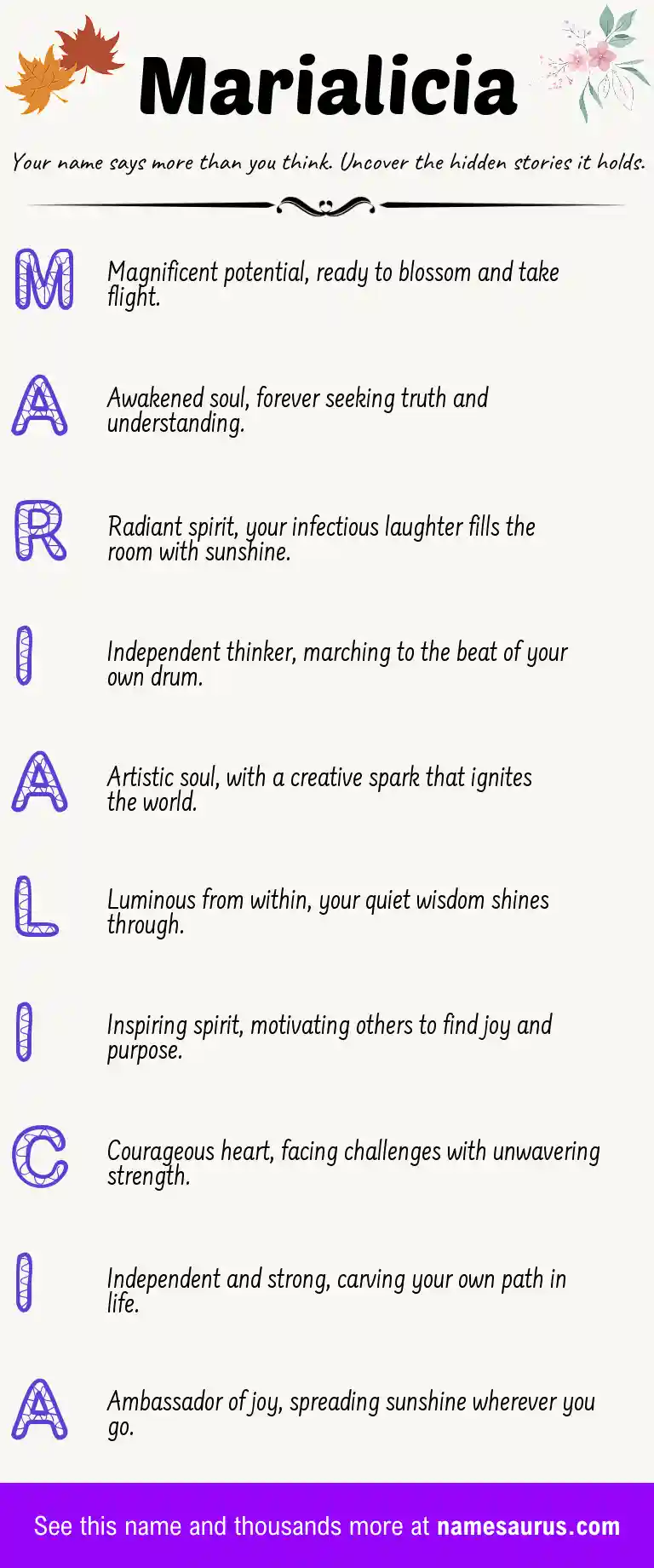 Acrostic poem about Marialicia.