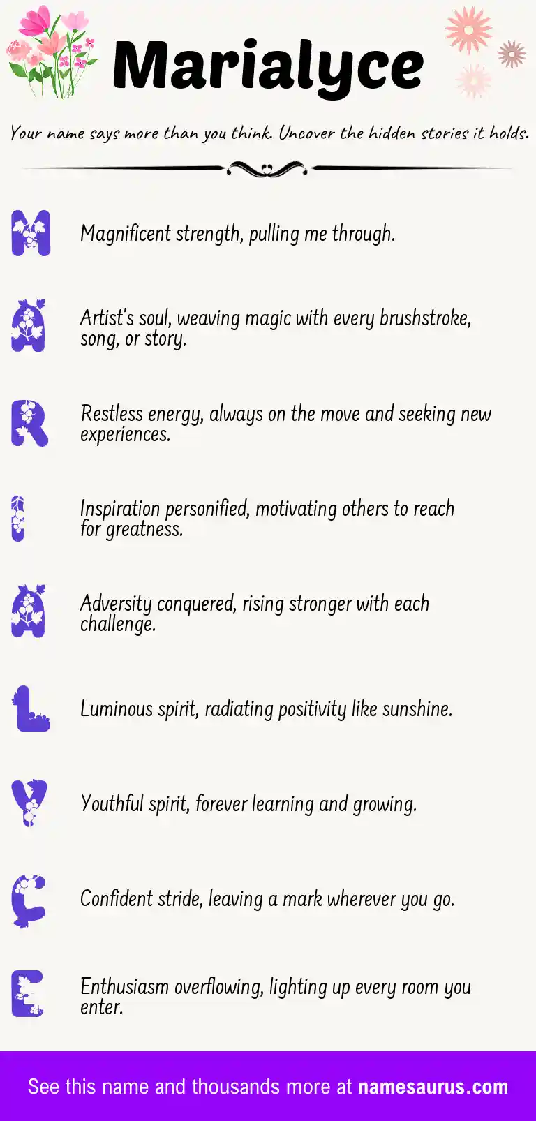Acrostic poem about Marialyce.