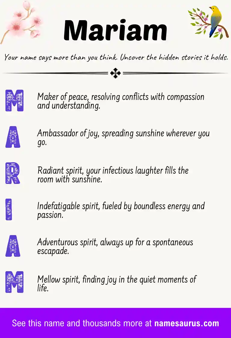 Acrostic poem about Mariam.