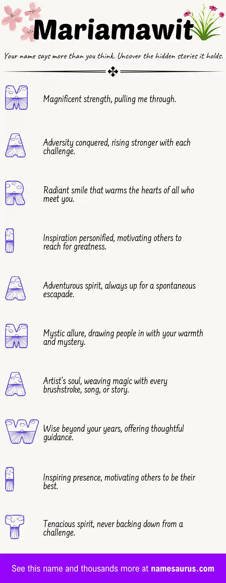Acrostic poem about Mariamawit.