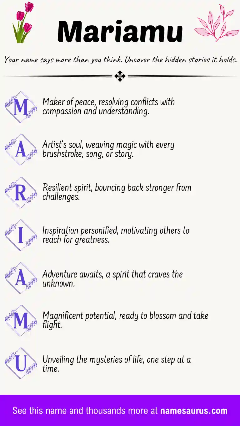Acrostic poem about Mariamu.