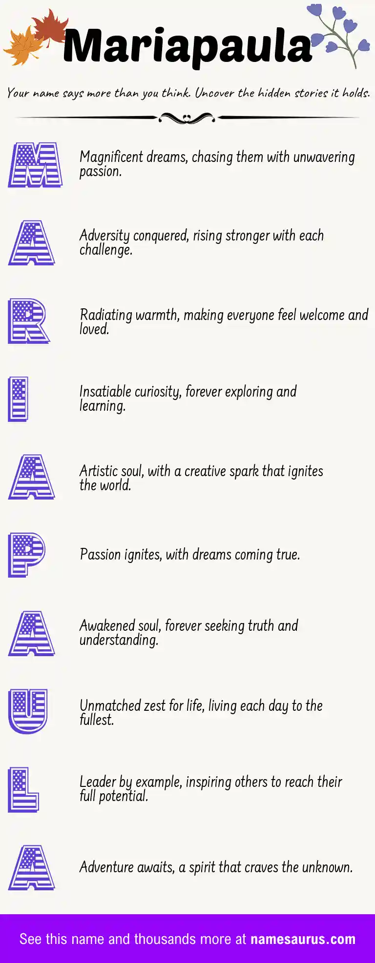 Acrostic poem about Mariapaula.