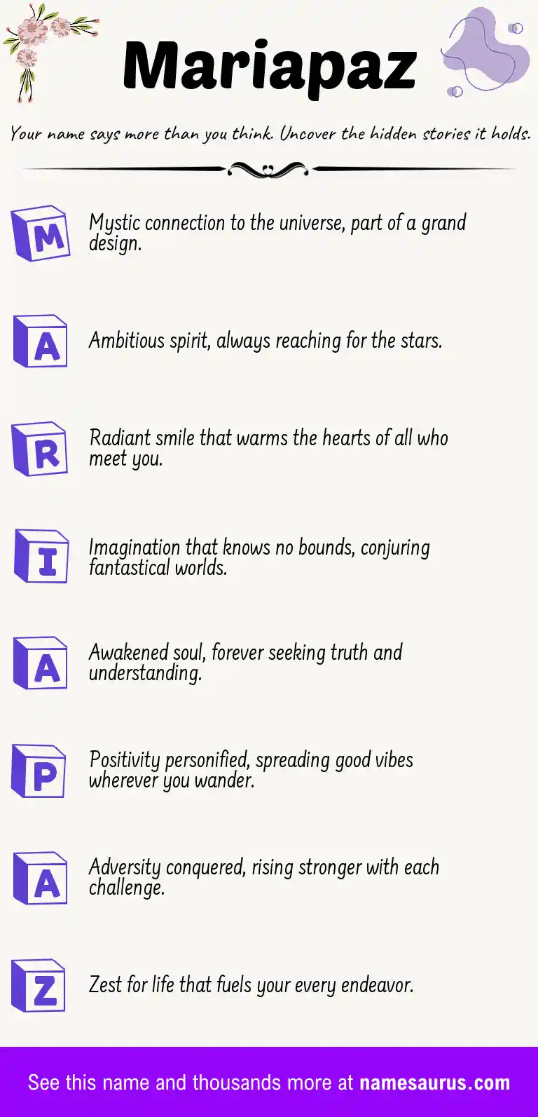 Acrostic poem about Mariapaz.