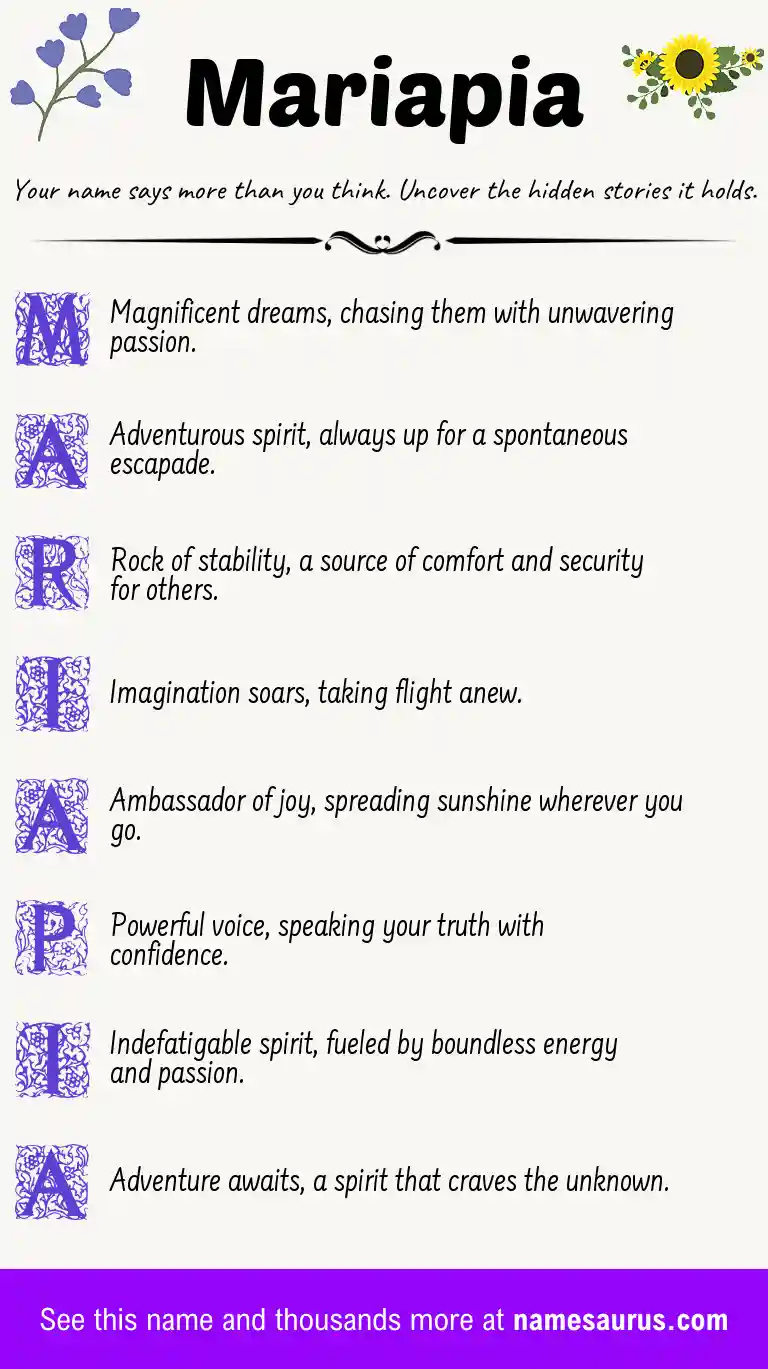 Acrostic poem about Mariapia.