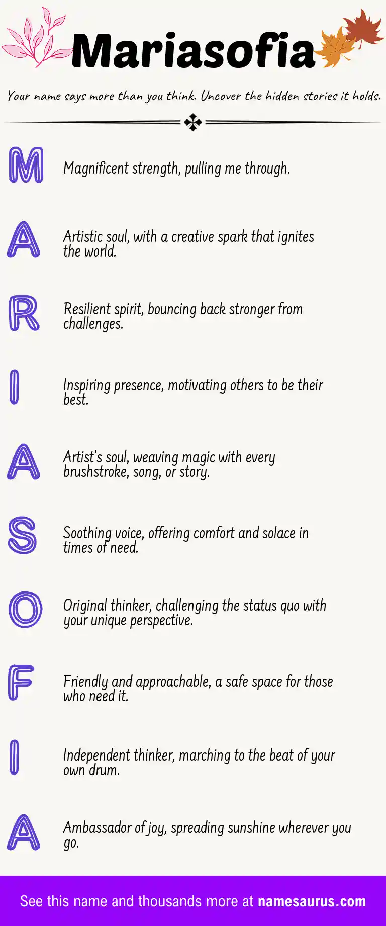Acrostic poem about Mariasofia.
