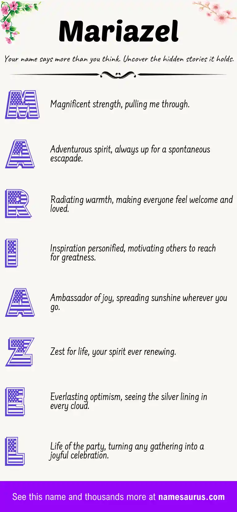 Acrostic poem about Mariazel.
