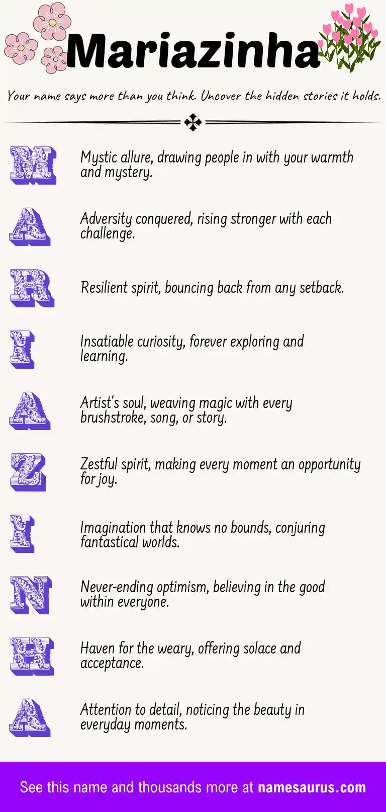 Acrostic poem about Mariazinha.