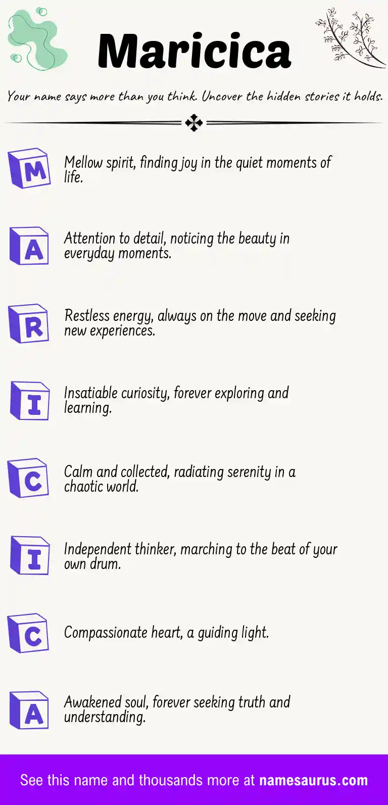 Acrostic poem about Maricica.