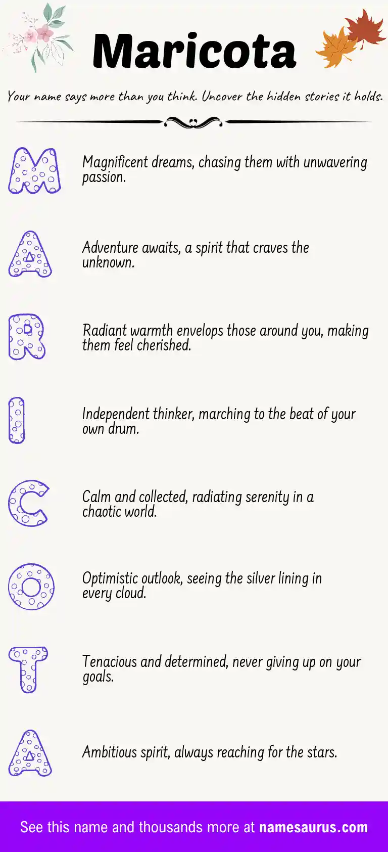 Acrostic poem about Maricota.