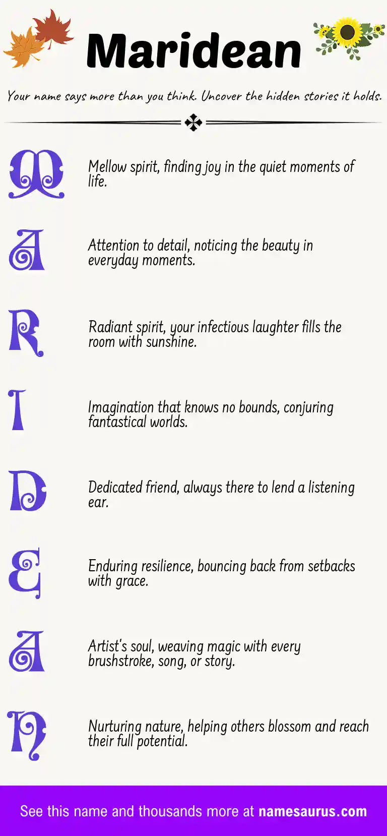 Acrostic poem about Maridean.