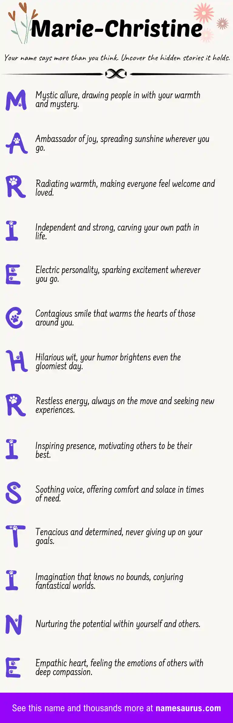 Acrostic poem about Marie-Christine.