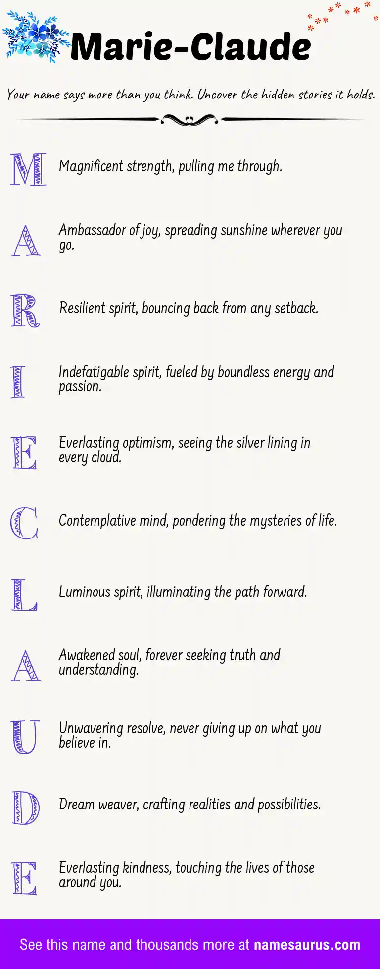 Acrostic poem about Marie-Claude.