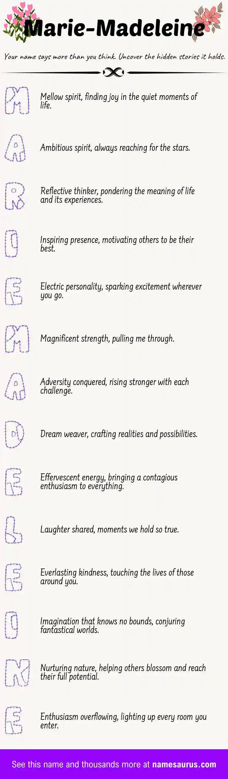 Acrostic poem about Marie-Madeleine.