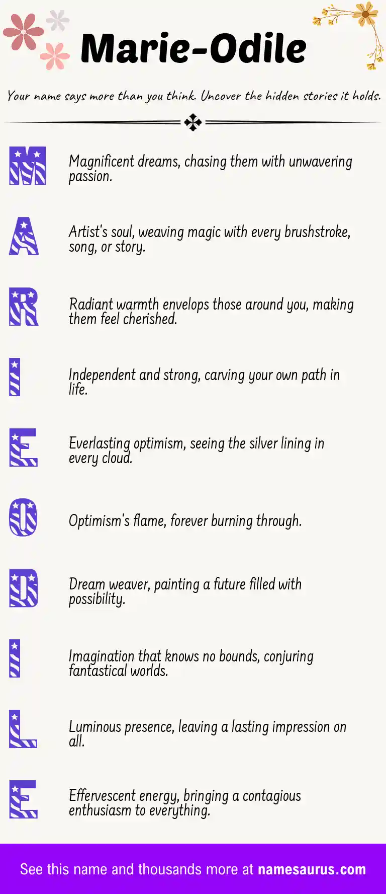 Acrostic poem about Marie-Odile.