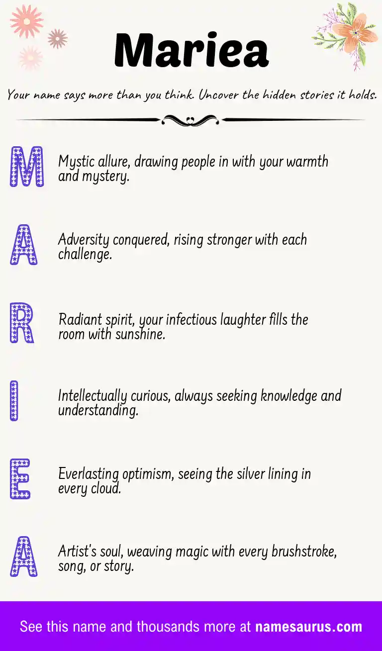 Acrostic poem about Mariea.