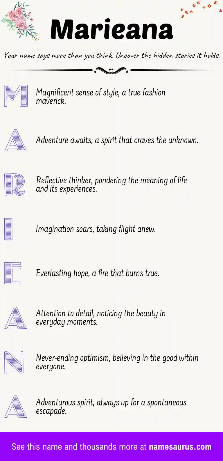 Acrostic poem about Marieana.