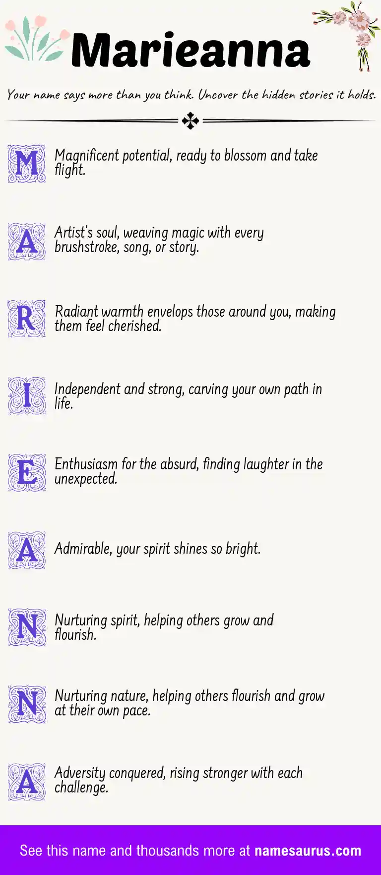 Acrostic poem about Marieanna.