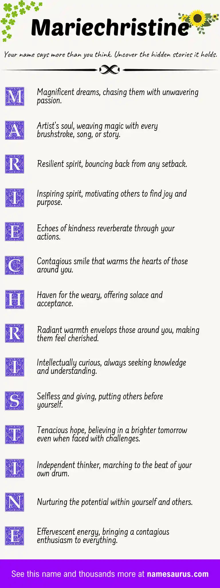 Acrostic poem about Mariechristine.