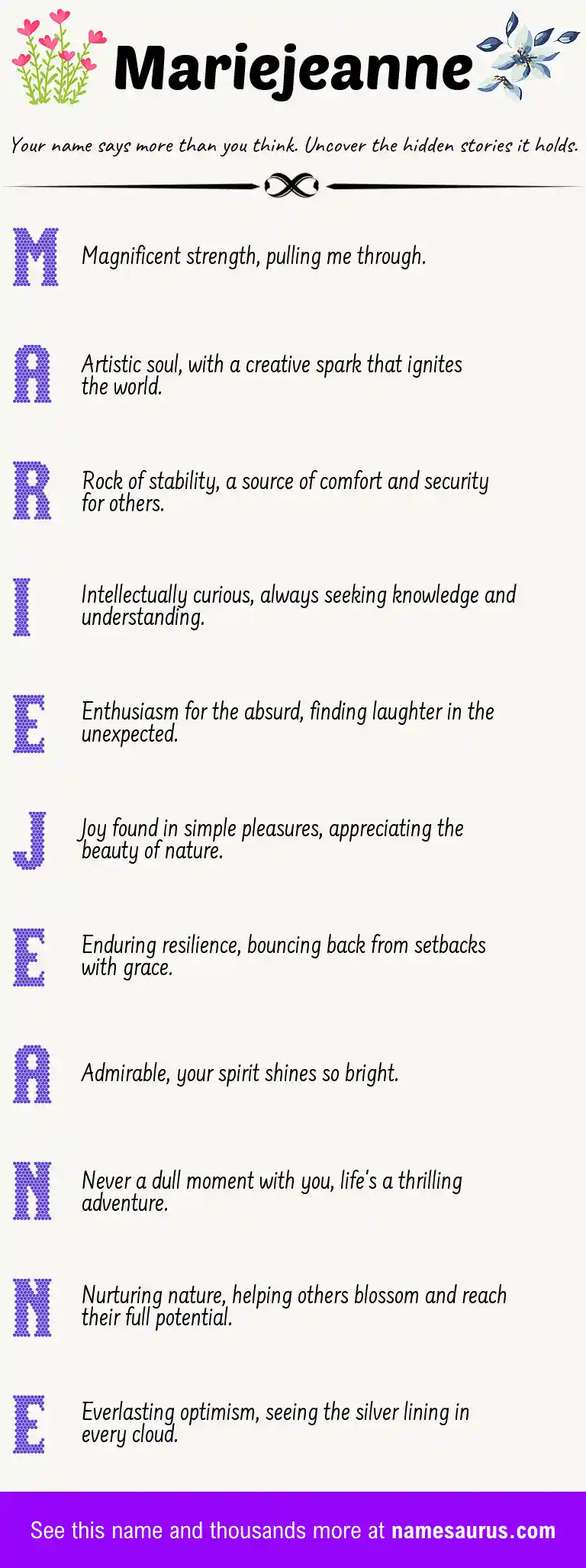 Acrostic poem about Mariejeanne.