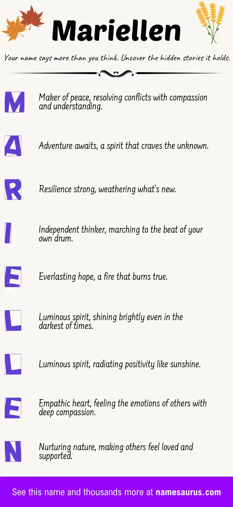 Acrostic poem about Mariellen.