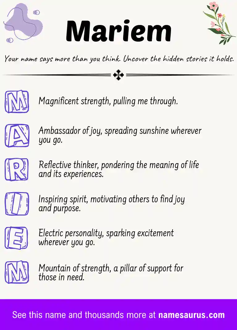 Acrostic poem about Mariem.