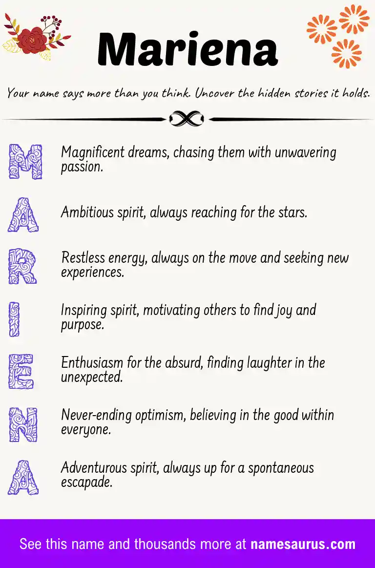 Acrostic poem about Mariena.