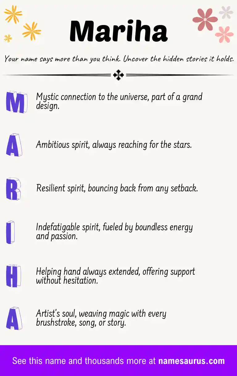 Acrostic poem about Mariha.
