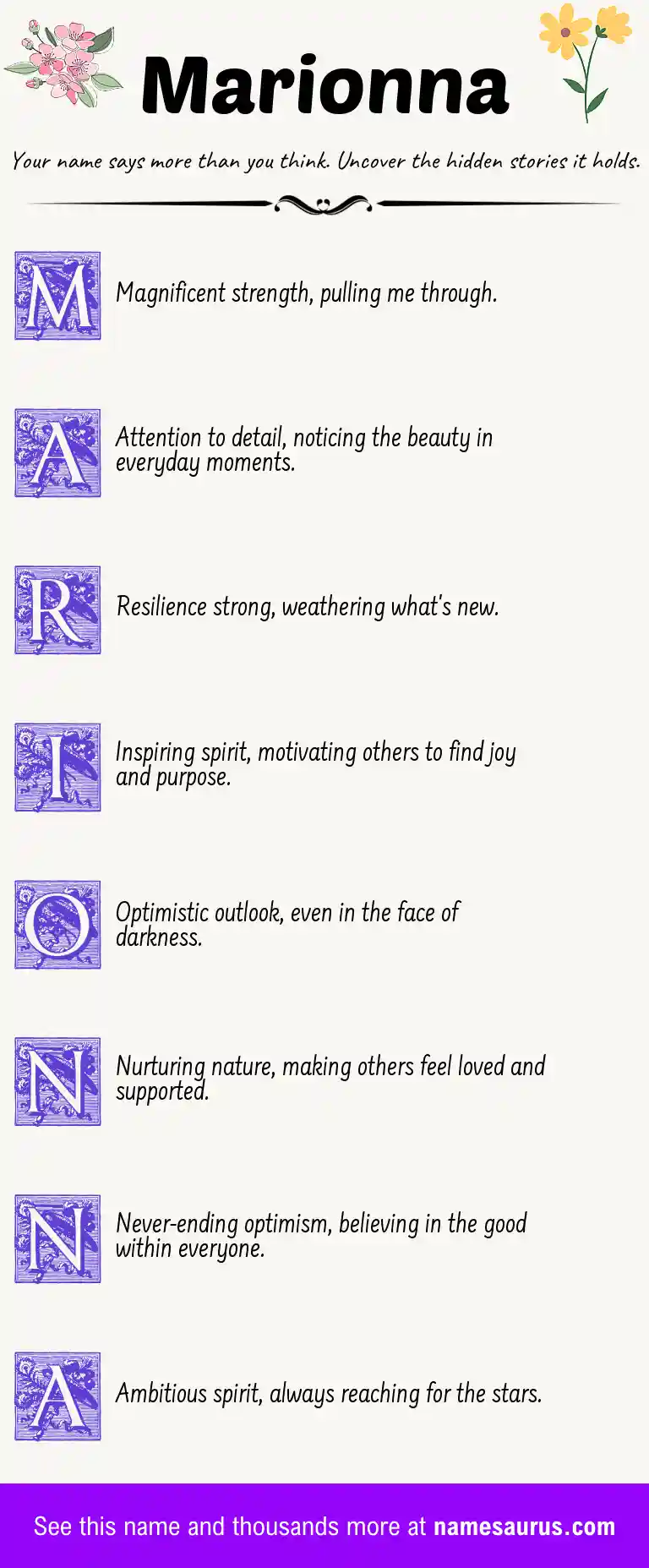 Acrostic poem about Marionna.