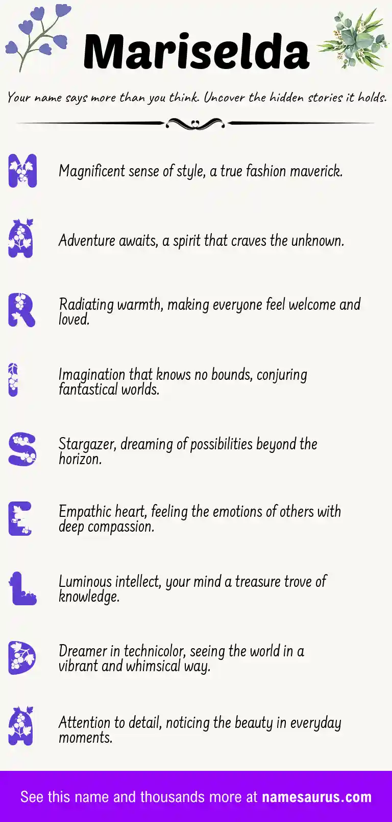 Acrostic poem about Mariselda.