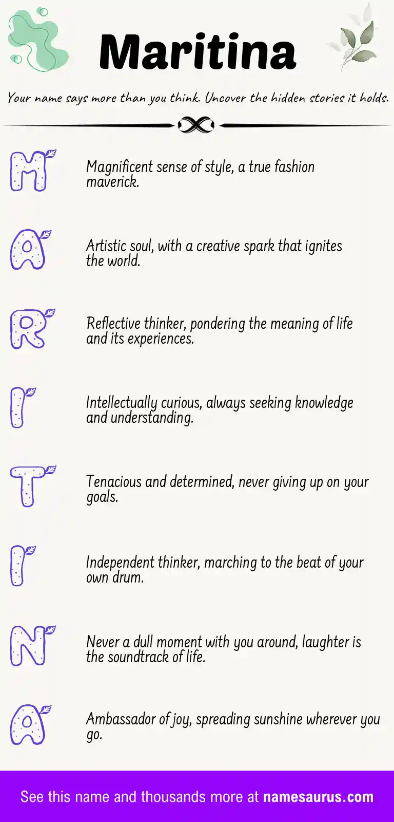 Acrostic poem about Maritina.