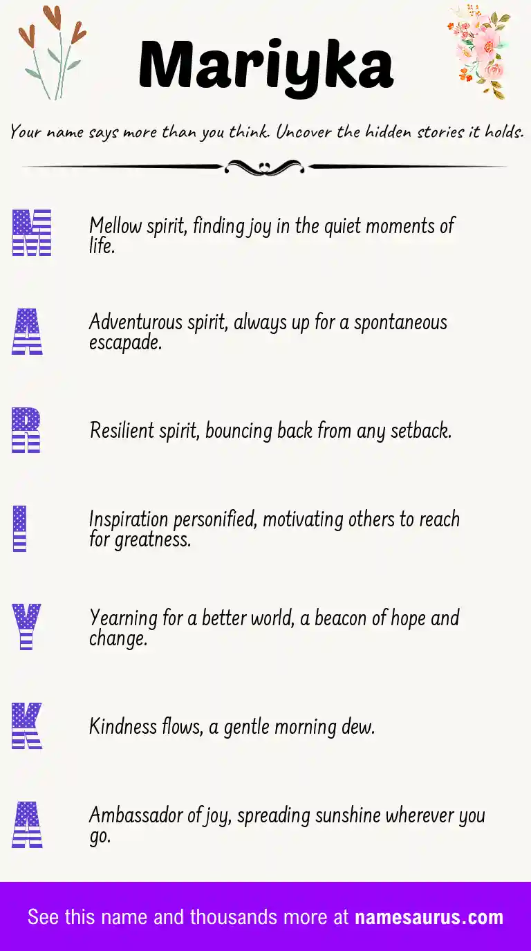 Acrostic poem about Mariyka.