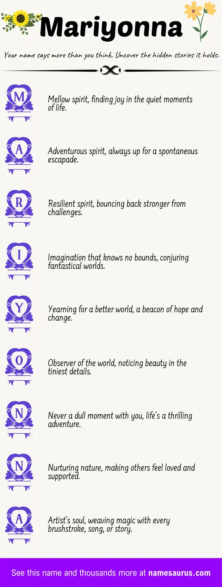 Acrostic poem about Mariyonna.