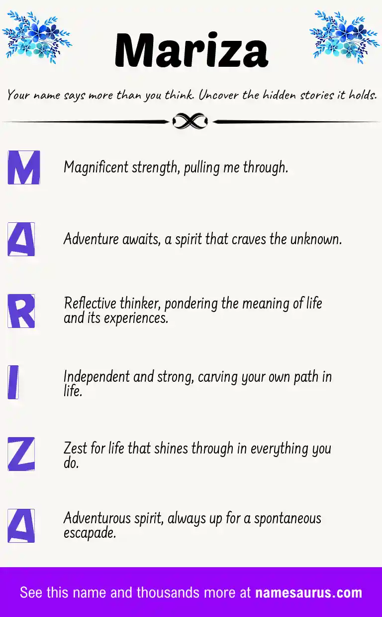 Acrostic poem about Mariza.