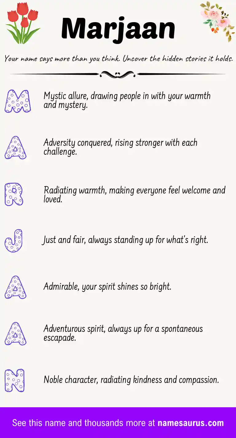Acrostic poem about Marjaan.