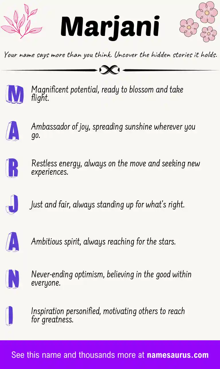 Acrostic poem about Marjani.