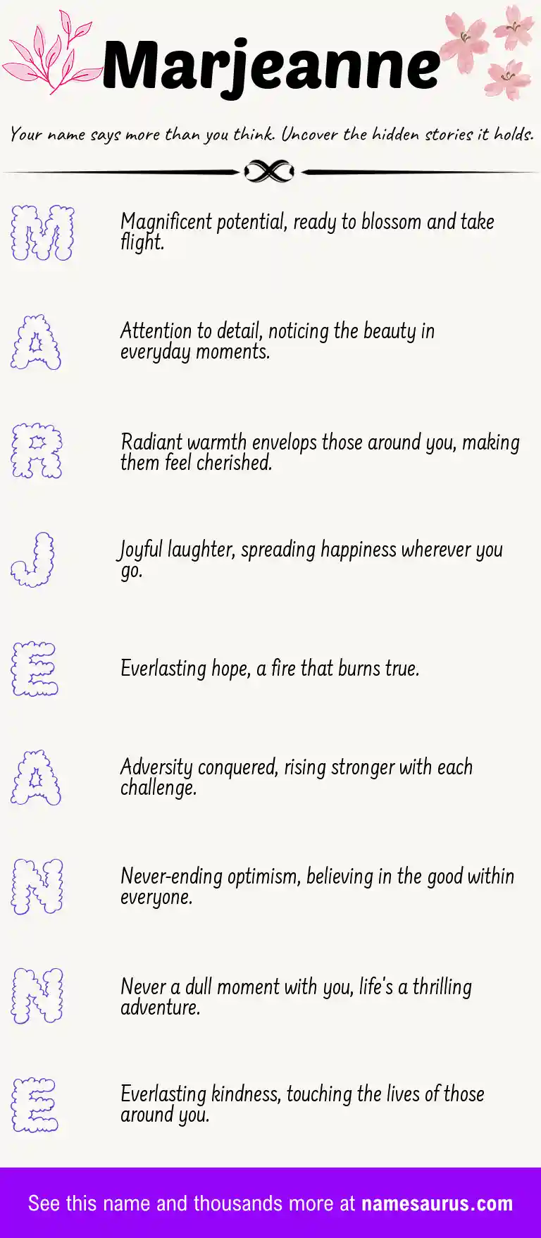 Acrostic poem about Marjeanne.