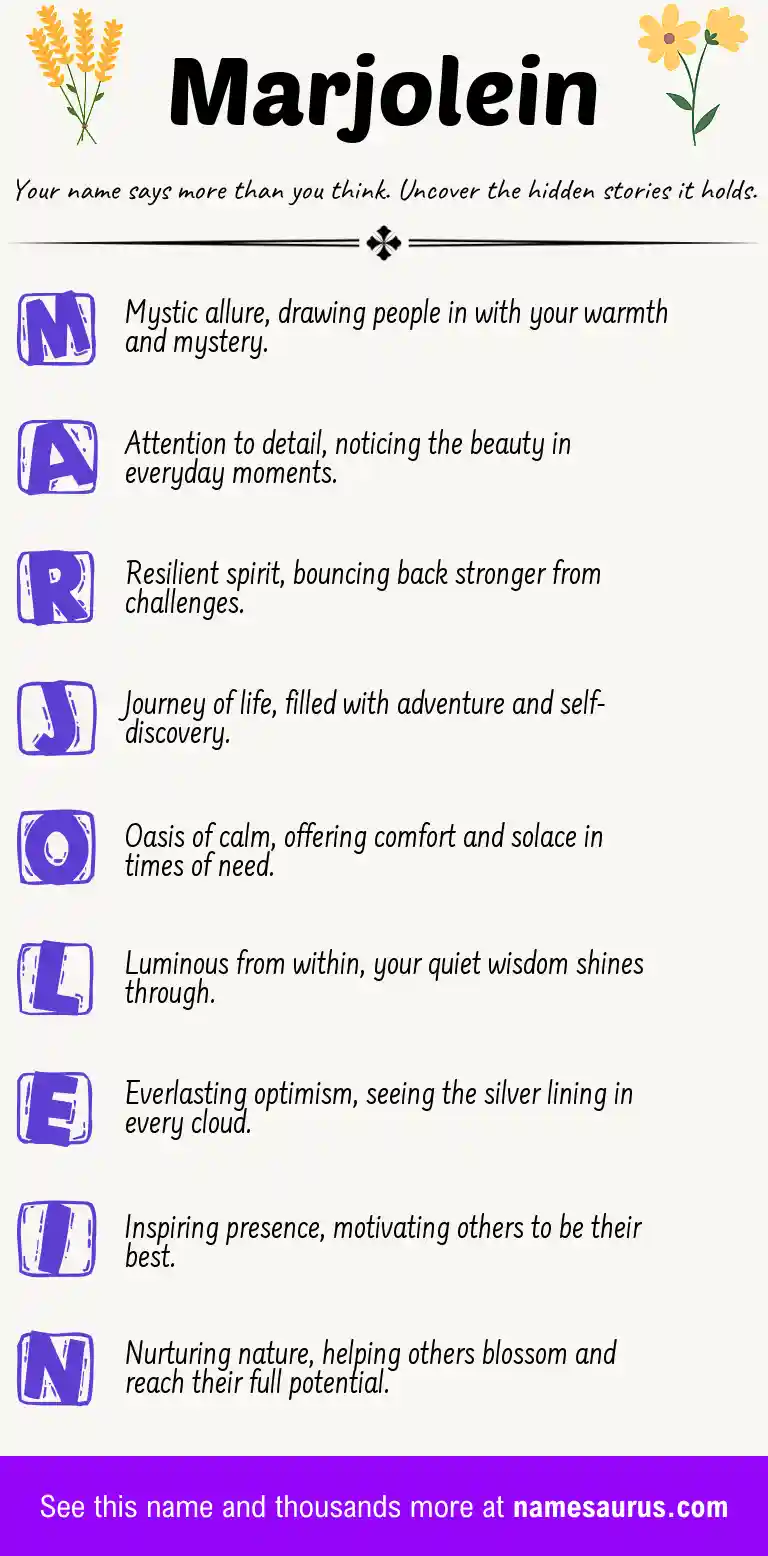 Acrostic poem about Marjolein.