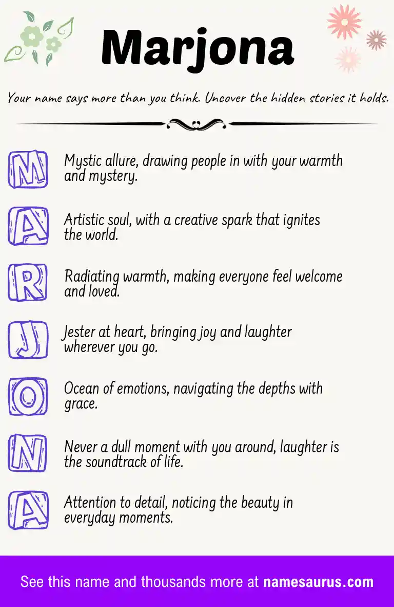 Acrostic poem about Marjona.