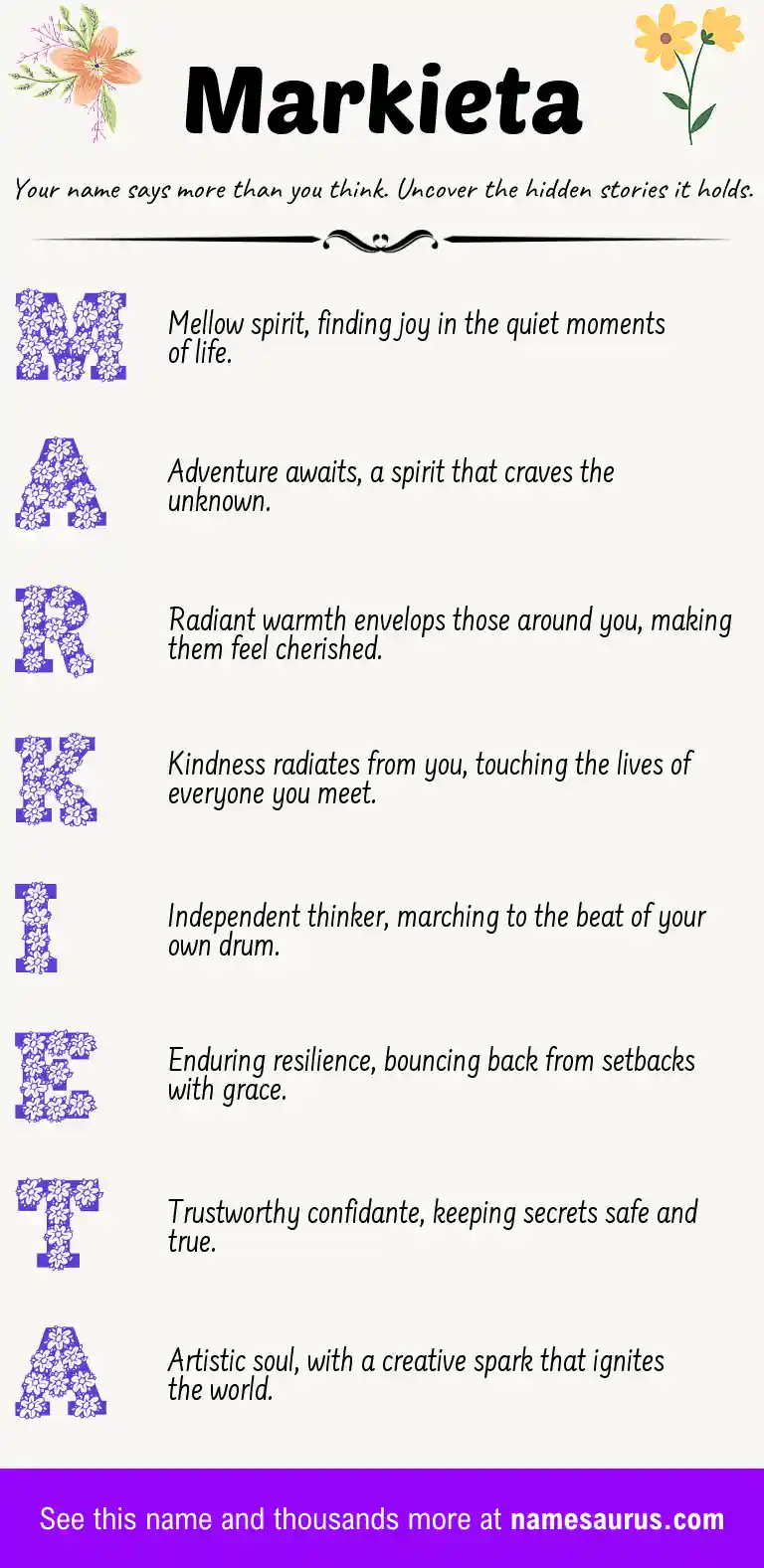 Acrostic poem about Markieta.