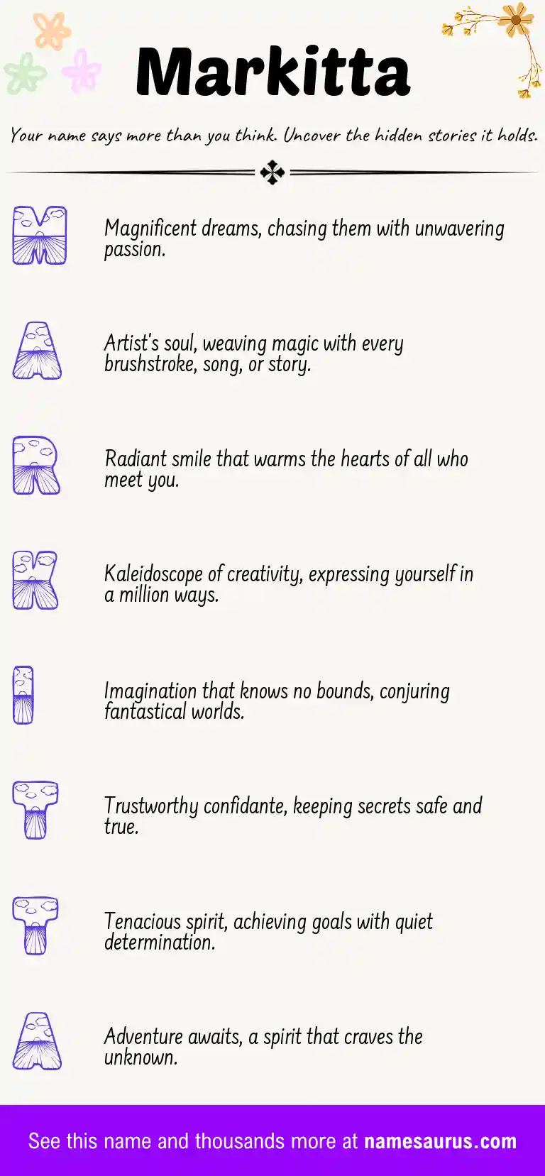 Acrostic poem about Markitta.