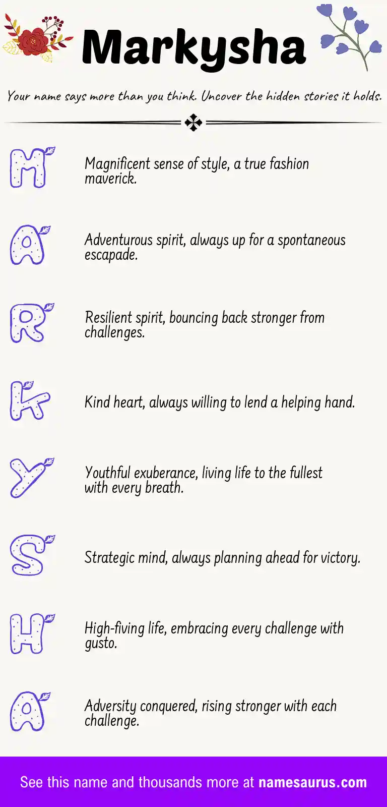 Acrostic poem about Markysha.