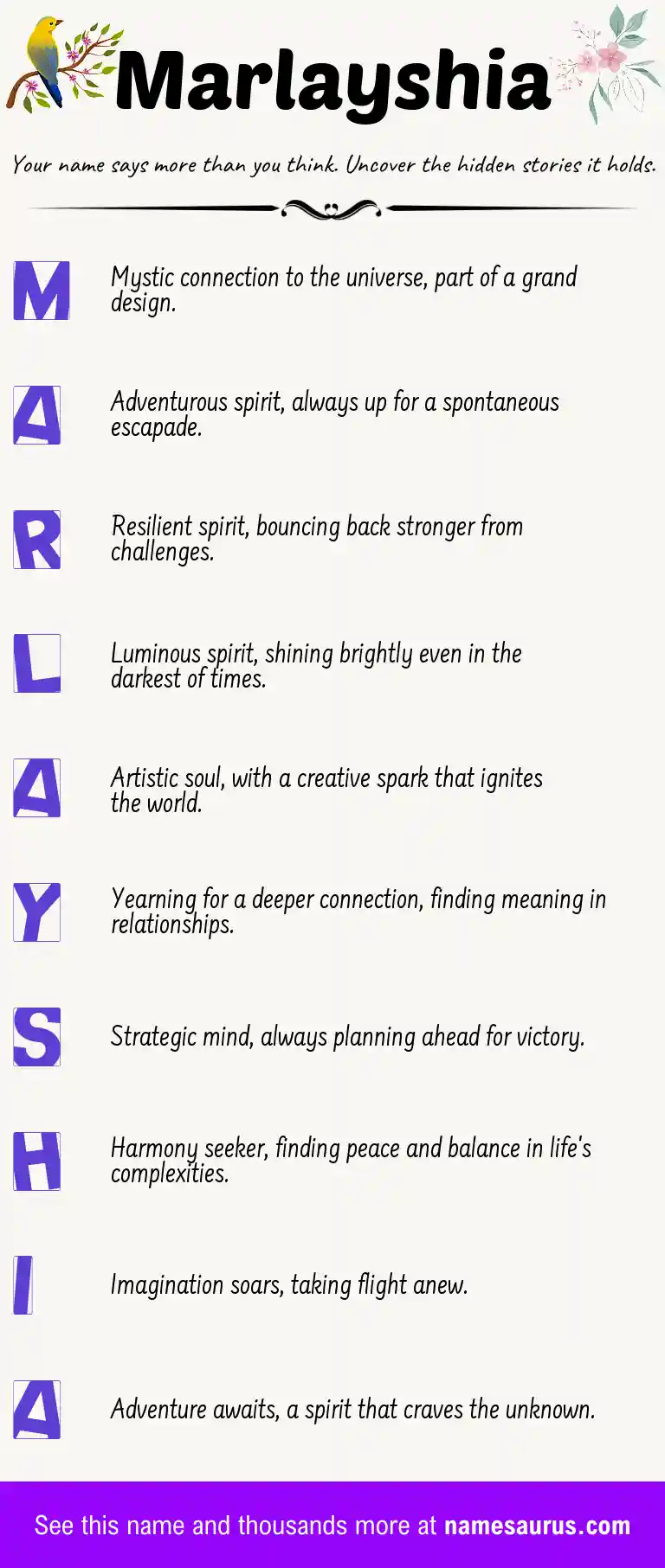 Acrostic poem about Marlayshia.