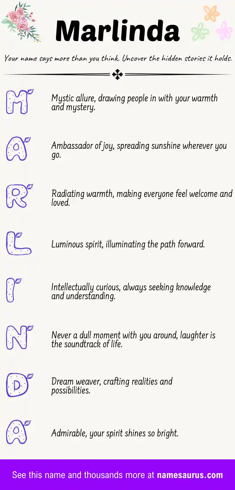 Acrostic poem about Marlinda.