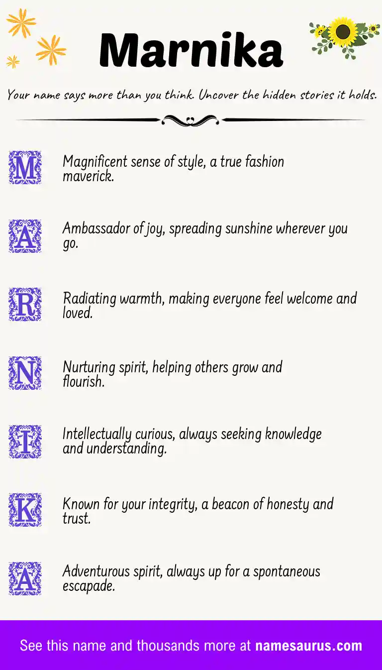 Acrostic poem about Marnika.
